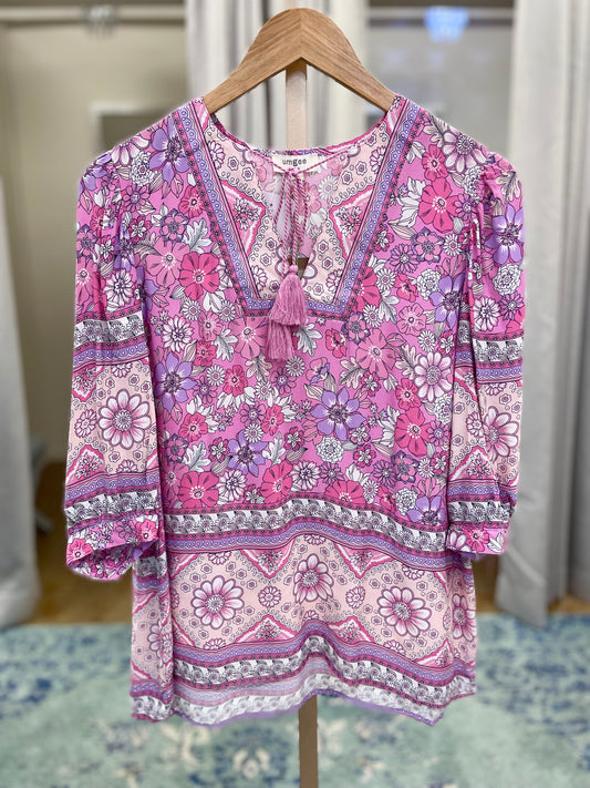 Delicate Daisy Pink & Lavender Floral Top