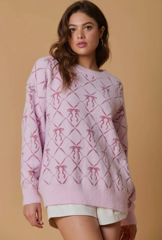 Wrapped In Pink Bows Mohair Sweater