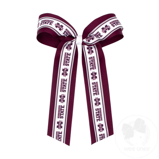 Large Mississippi State Logo Ribbon Underlay Hair Bow with Streamer Tails