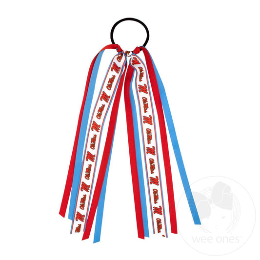 Ole Miss Logo Print Streamer Ribbons on Ponytail