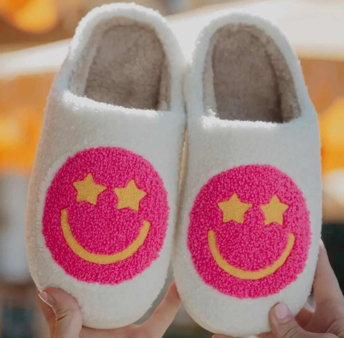 Hot Pink Happy Face Slippers