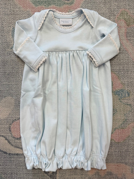 Blue Lap Shoulder Gown with White Trim