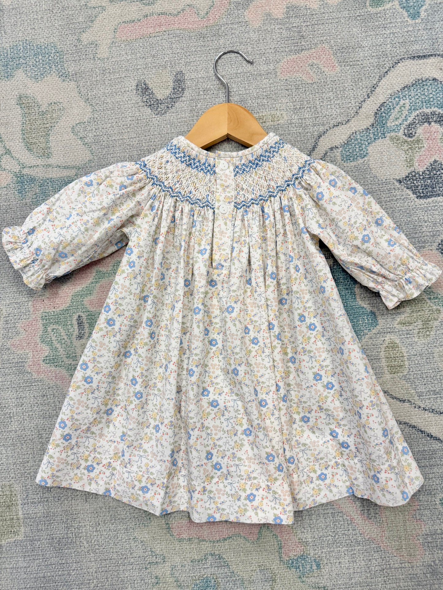 Ashley Blue/Yellow Bow Floral Print Smocked Dress
