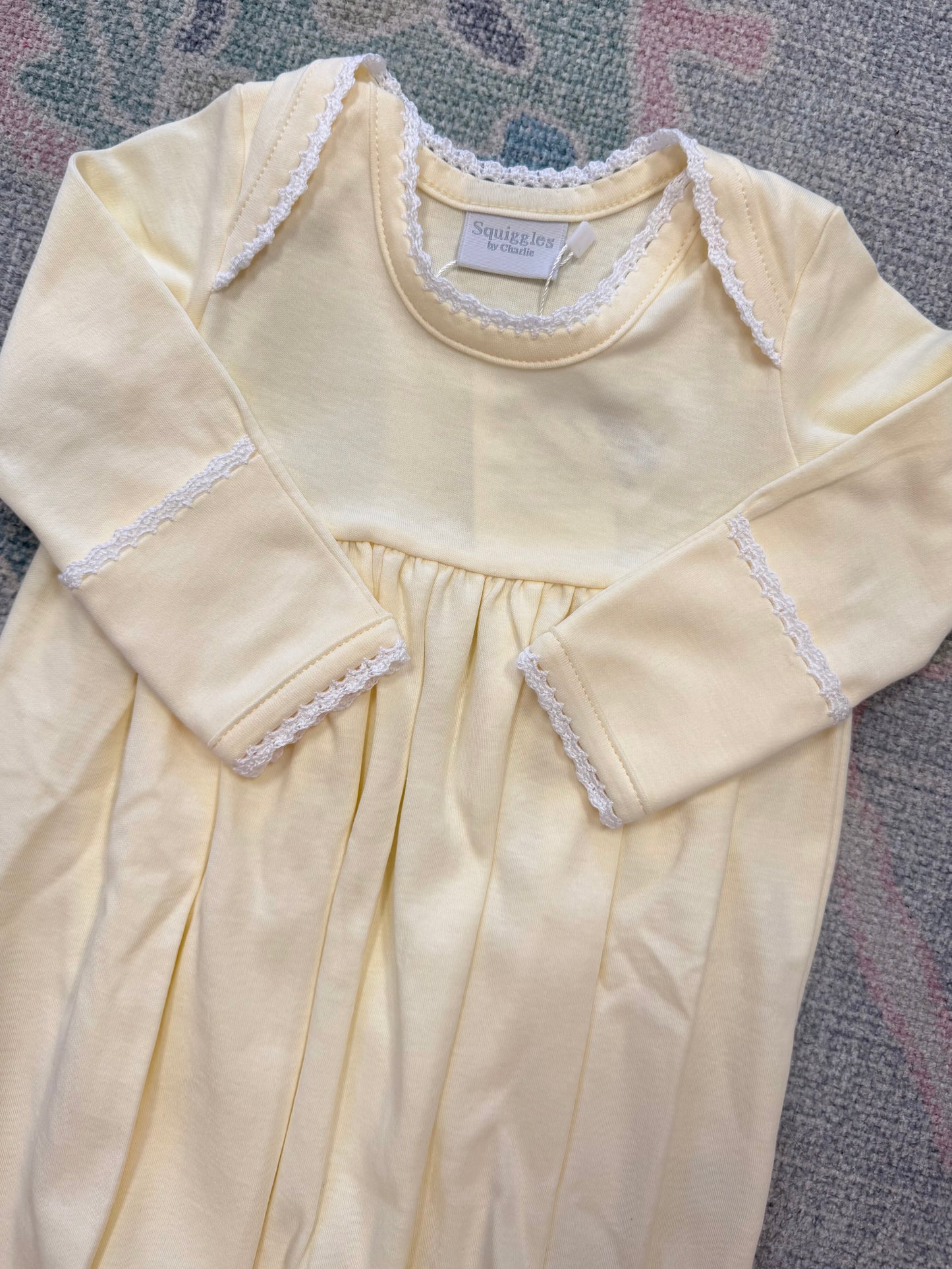 Yellow Lap Shoulder Gown with White Trim