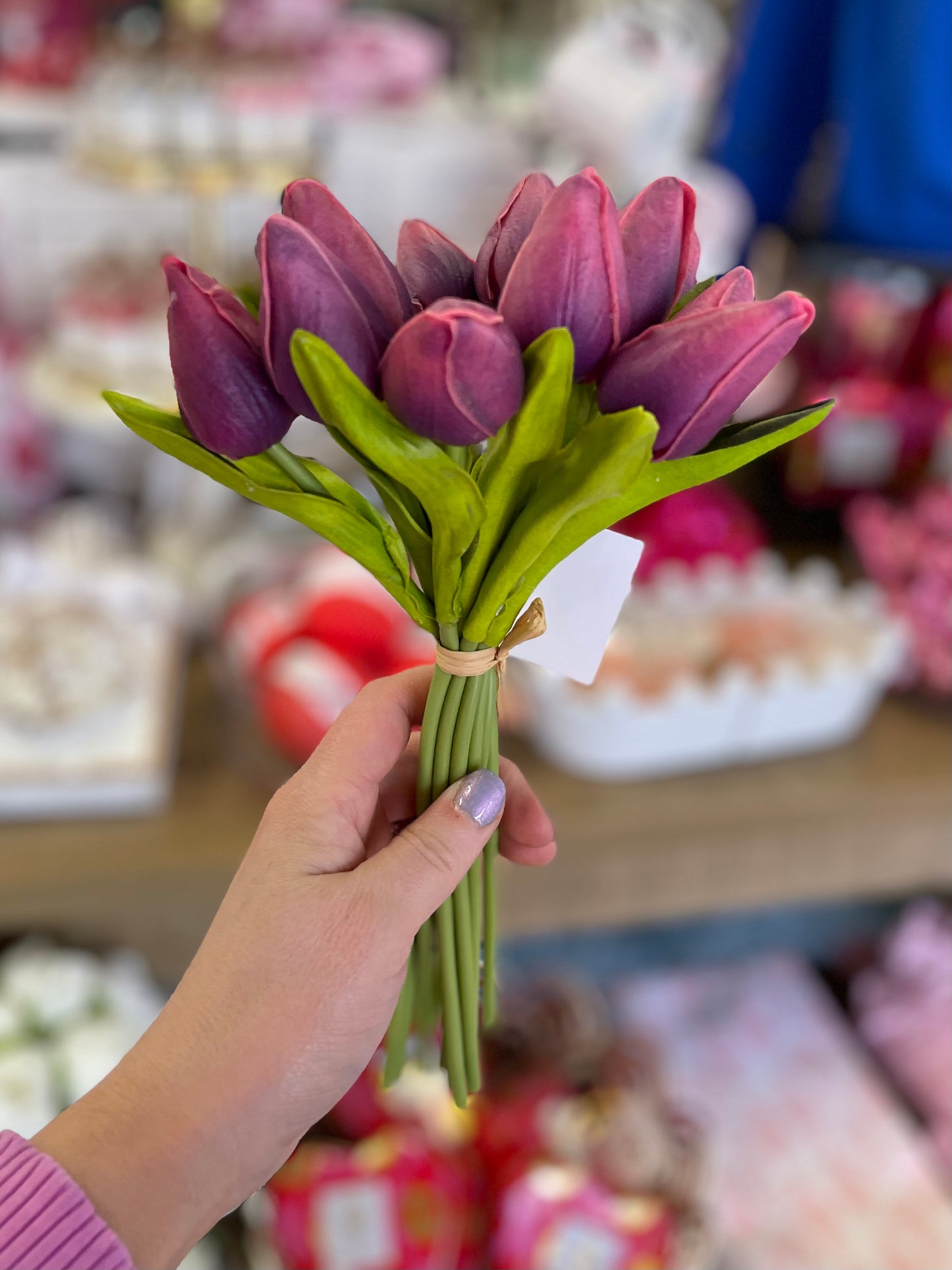 1 Dozen Real Touch Tulip Bud Bouquet (Fuchsia Purple) - 10.5"