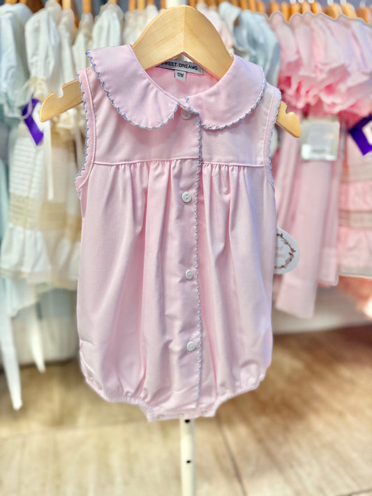 Pink Bubble with Blue Picot Trim