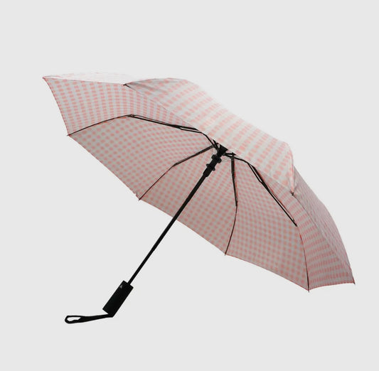 Pink Gingham Compact Umbrella