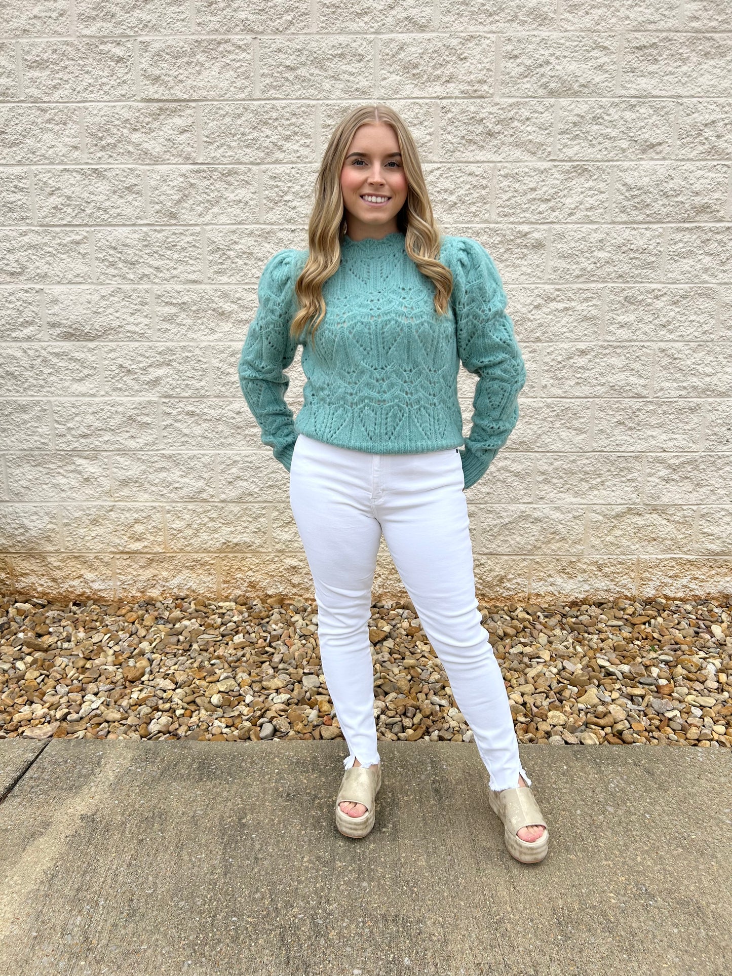 Keep Me Cozy Teal Pointelle Sweater
