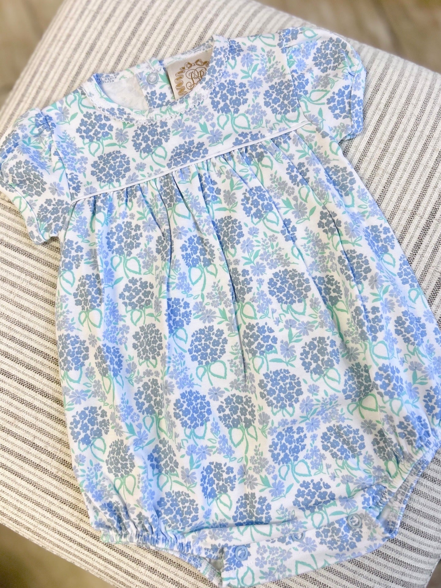 Handful of Hydrangeas/Worth Avenue White Ramona Ruffle Bubble - Pima