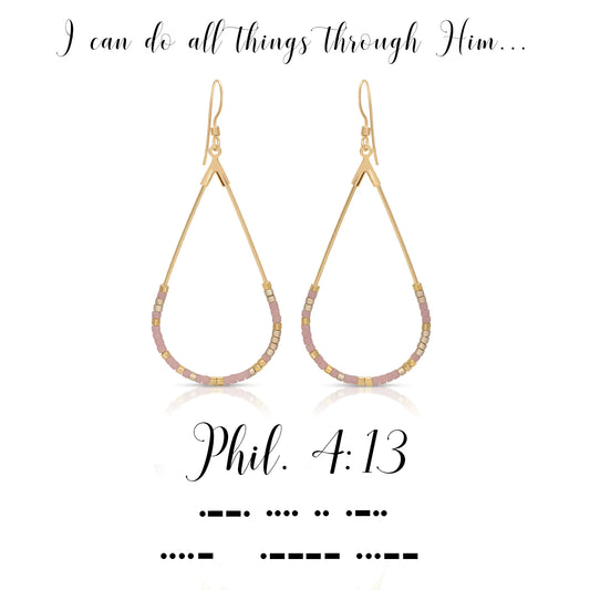 Philippians 4:13 Dot & Teardrop Dash Earrings