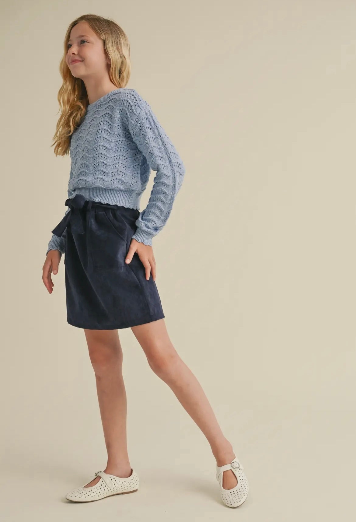 Blue Wavy Knit Sweater