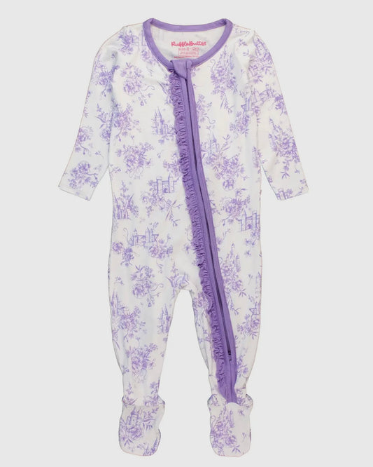 Purple Princess Castle Toile Footie Pajamas