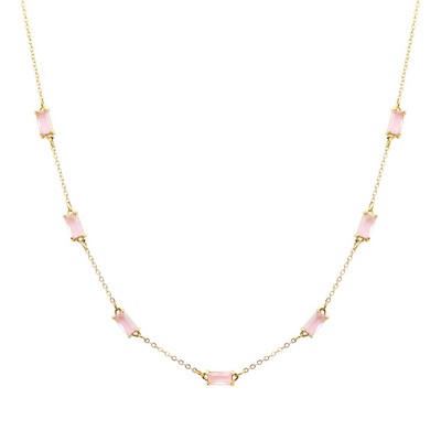 MB - Pink Rectangle Stone Necklace