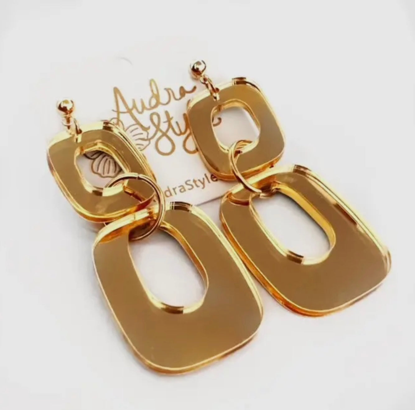 Gold Mirror Link Statement Earrings