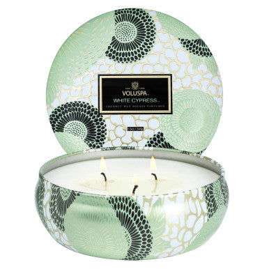 Voluspa White Cypress 3 Wick Tin Candle