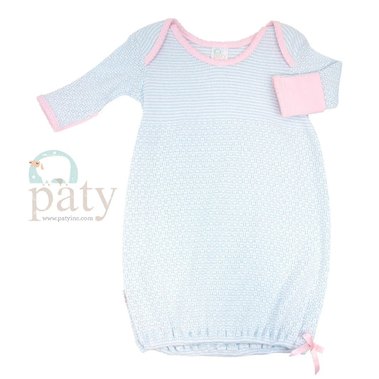 Paty Blue Knit Gown With Pink Trim