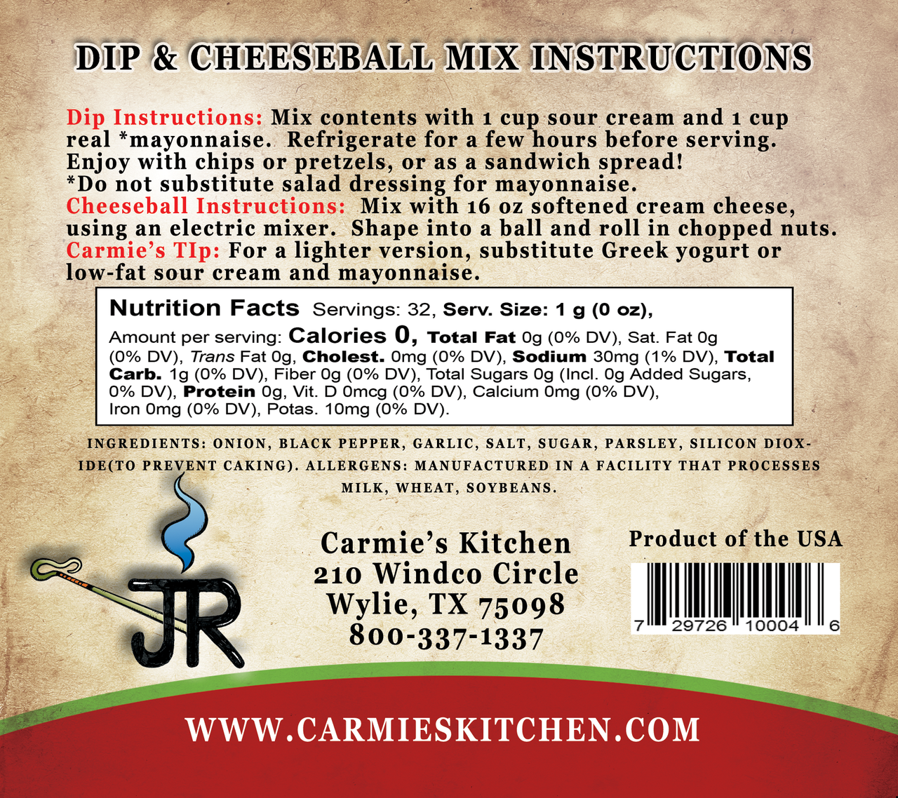 Carmies JR’s Ranch Dip Mix