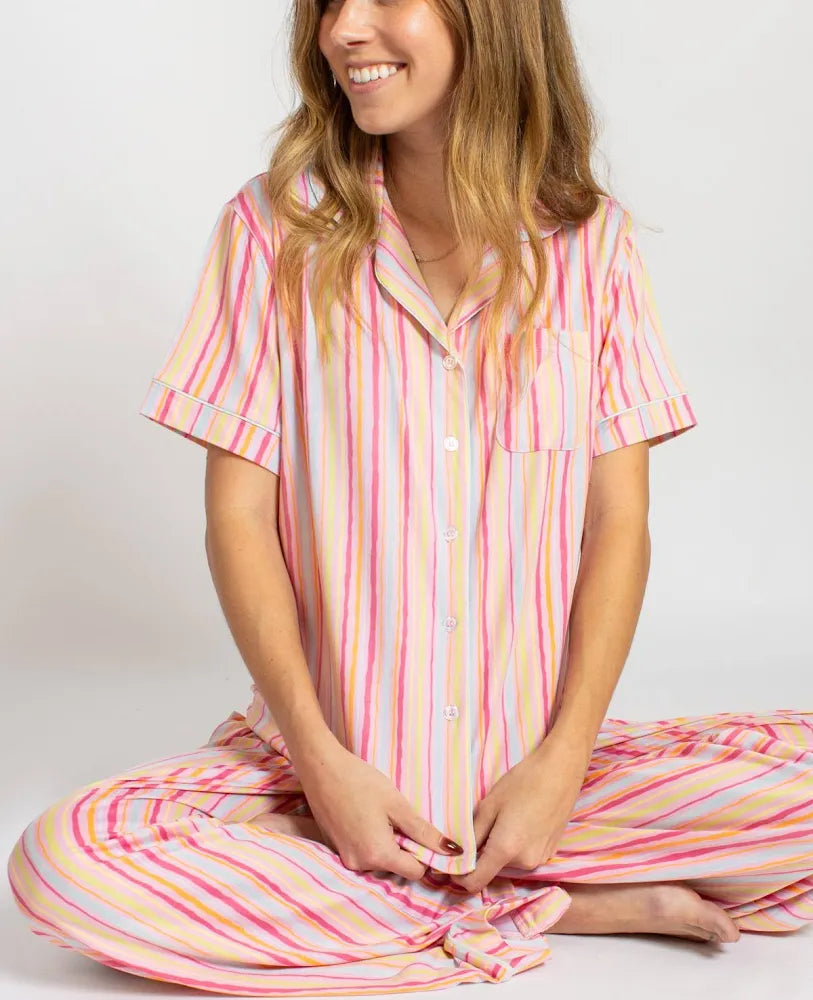 Addie Stripe Short Sleeve Button Up Pajama Top