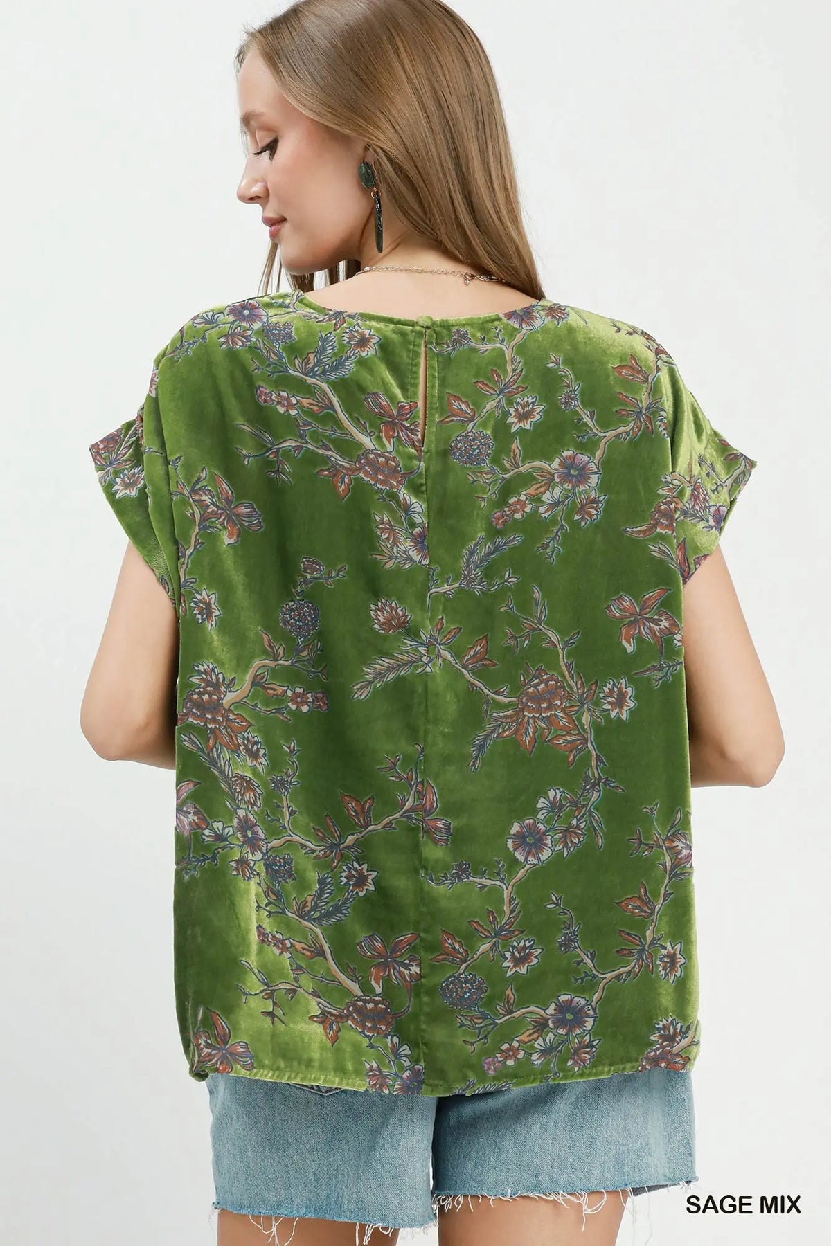 Bonsai Green Velvet Floral Top