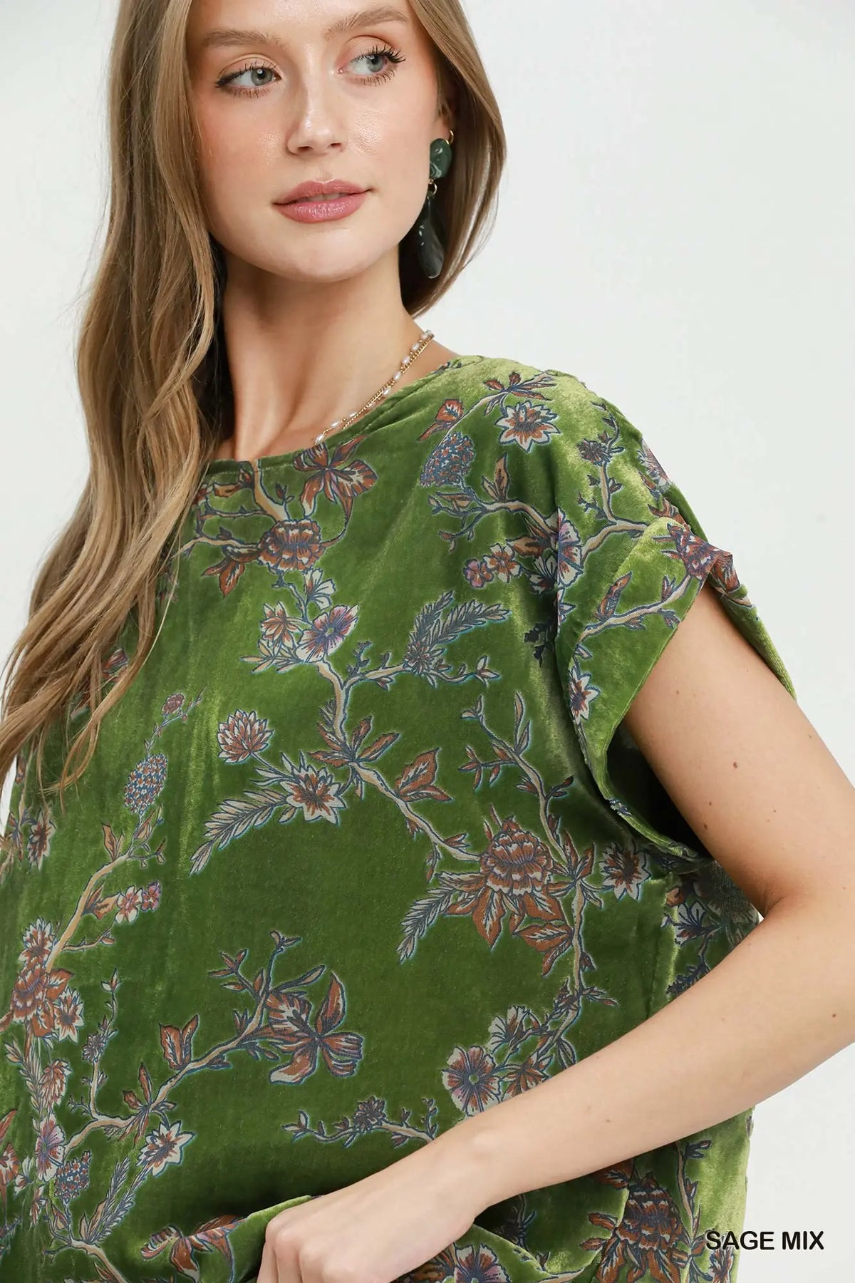 Bonsai Green Velvet Floral Top