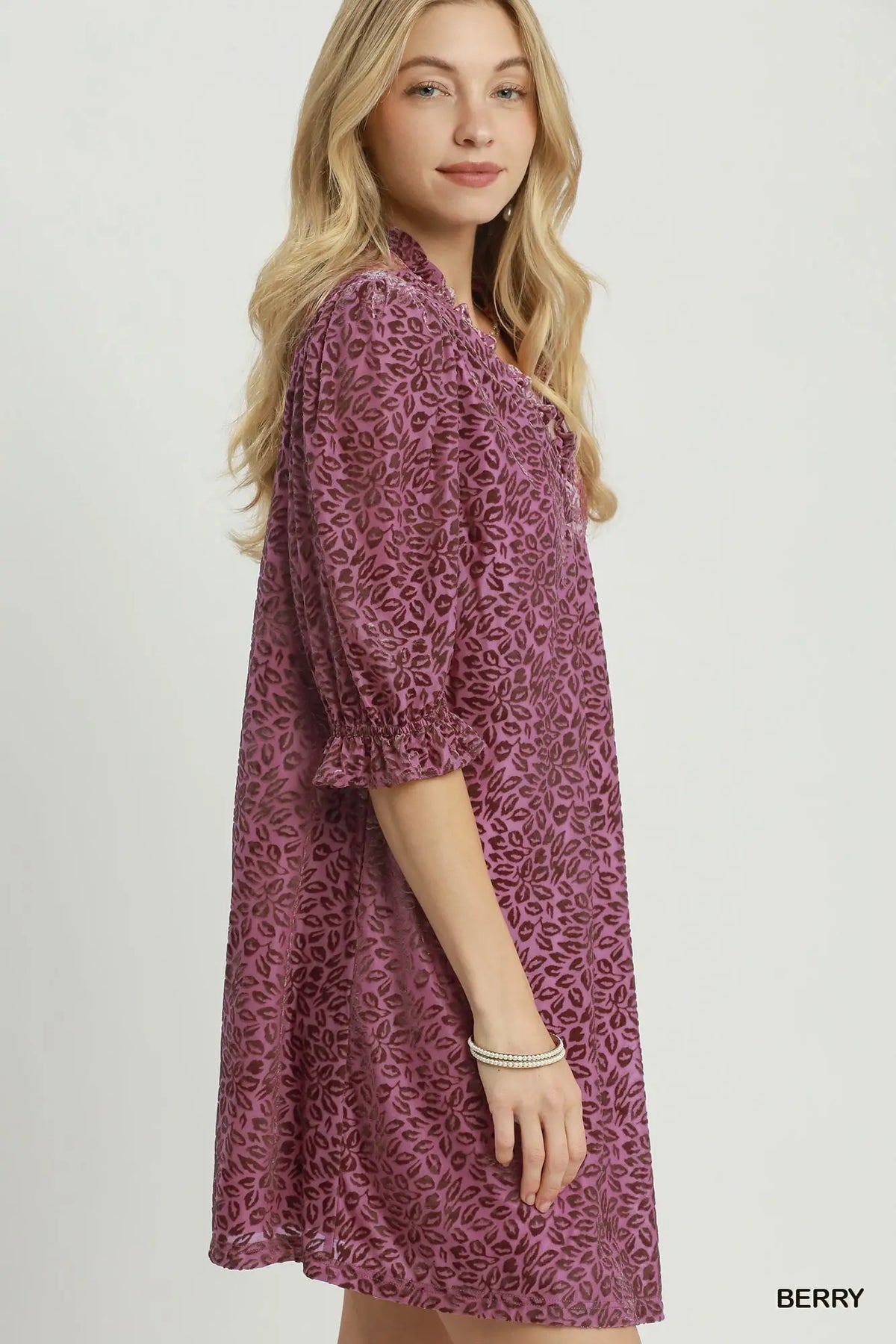 Cabernet Ruffle Velvet Dress