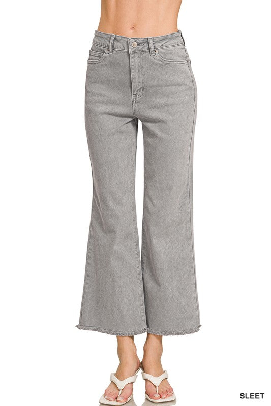 Sleet Acid Washed High Waist Frayed Hem Bootcut Pants