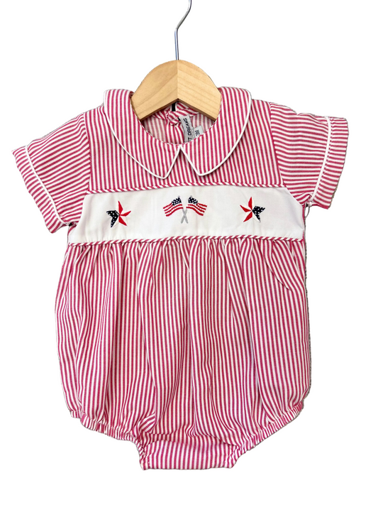 Flag & Star Embroidered Red Stripe Bubble