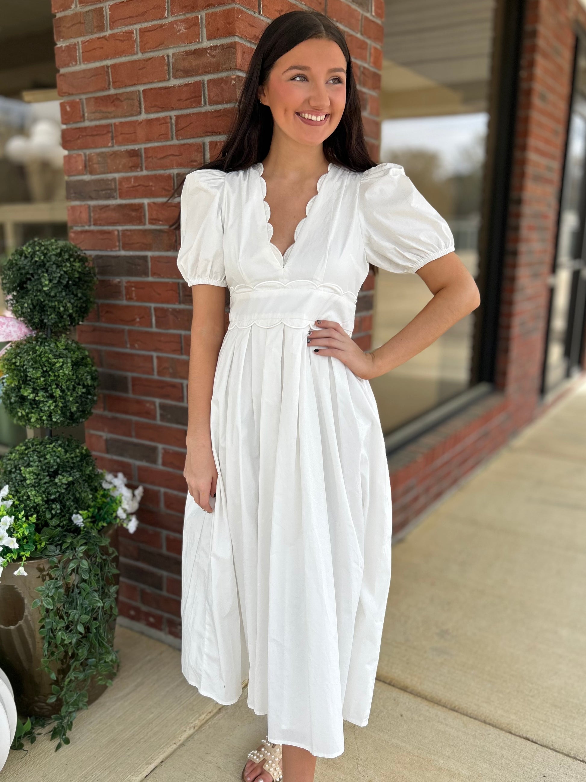 White Scalloped Neckline Midi Dress – Ultra Violet White Scalloped Neckline Midi Dress – Ultra Violet