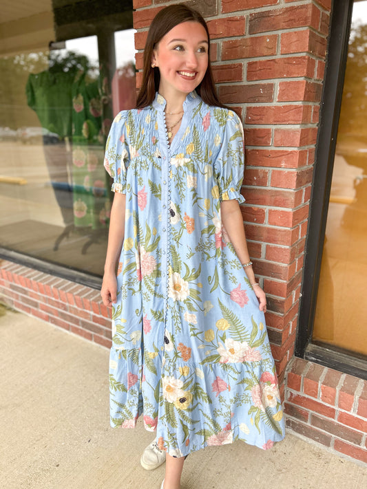 Garden Club Blue Floral Midi Dress