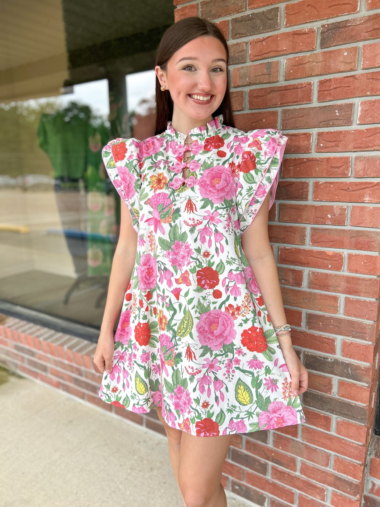 Fiji Florals Ruffle Sleeve Dress