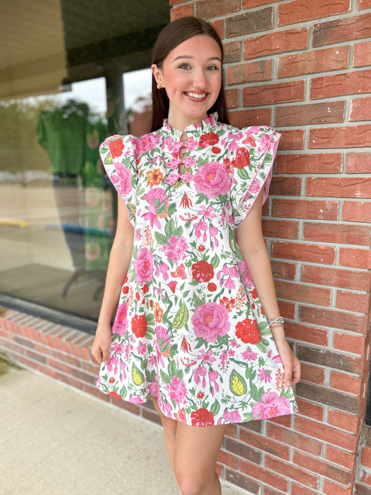 Fiji Florals Ruffle Sleeve Dress