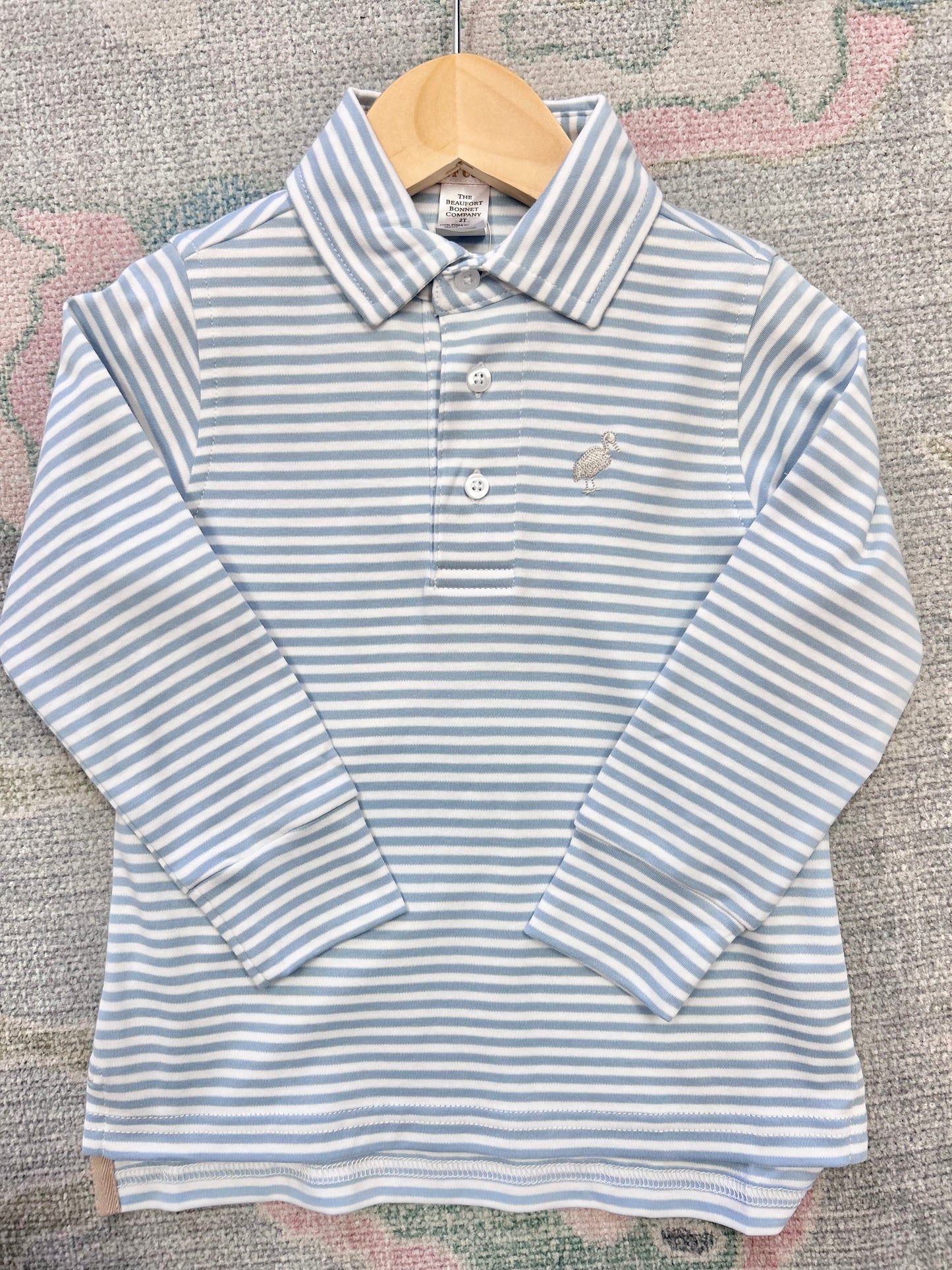 Barrington Blue Stripe/Keeneland Khaki Prim and Proper Long Sleeve Polo