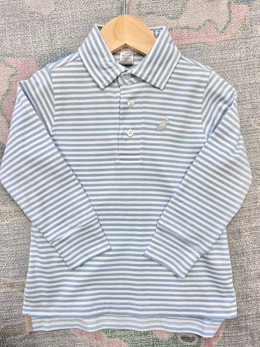 Barrington Blue Stripe/Keeneland Khaki Prim and Proper Long Sleeve Polo