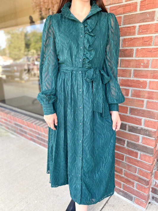 Emerald Woven Midi Dress