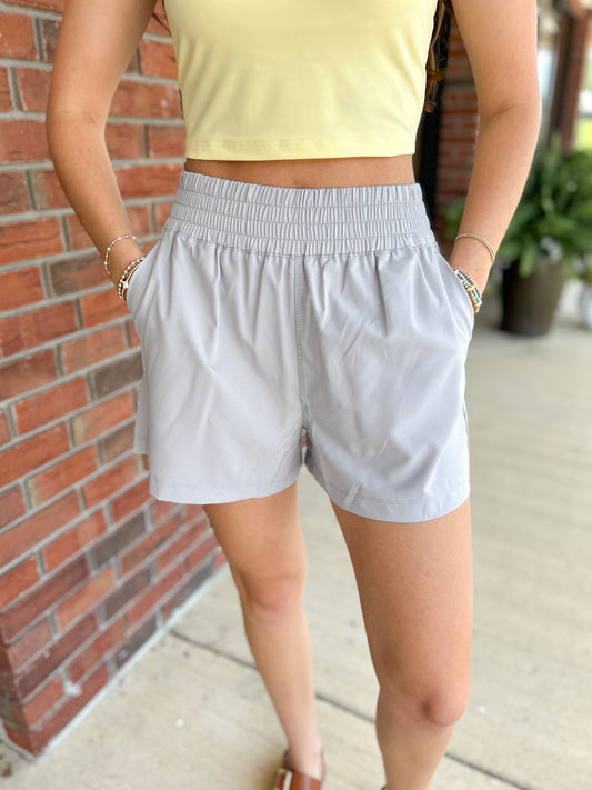Light Grey Soft Woven Lined Shorts With Pocket