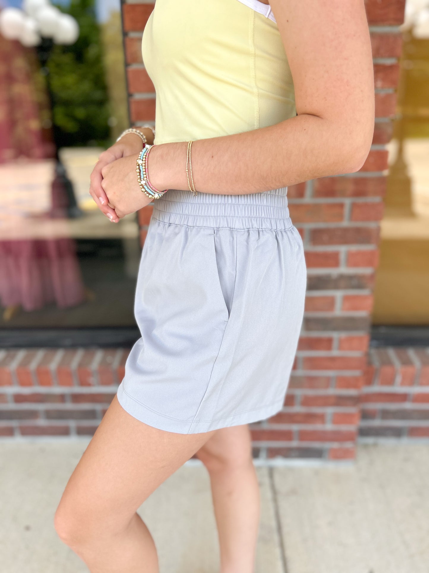Light Grey Soft Woven Lined Shorts With Pocket