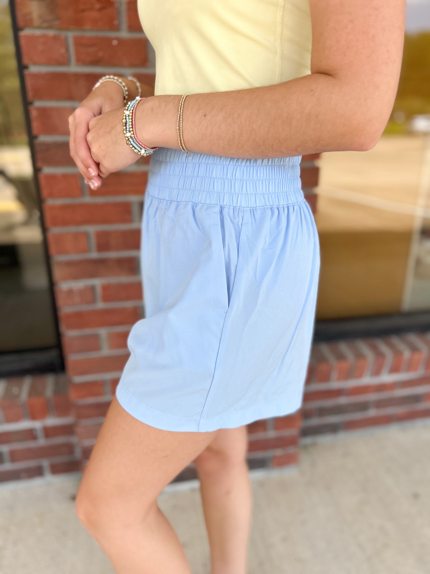 Light Blue Soft Woven Lined Shorts With Pocket