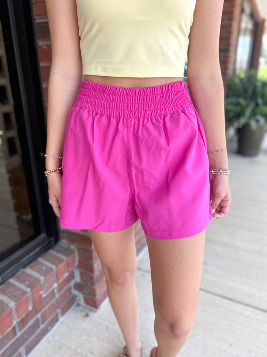 Light Magenta Soft Woven Lined Shorts With Pocket