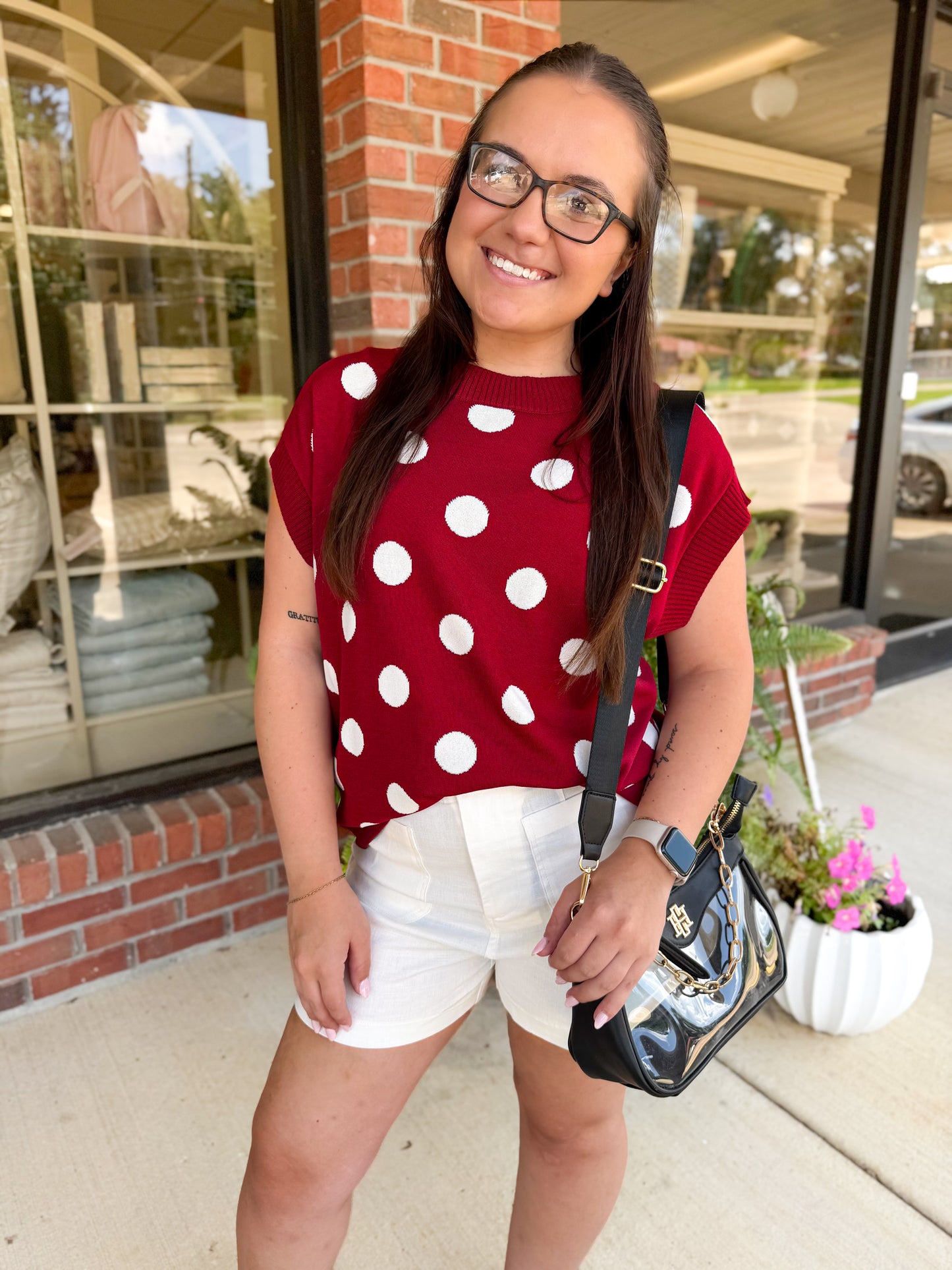 Darling Dots Maroon & White Top