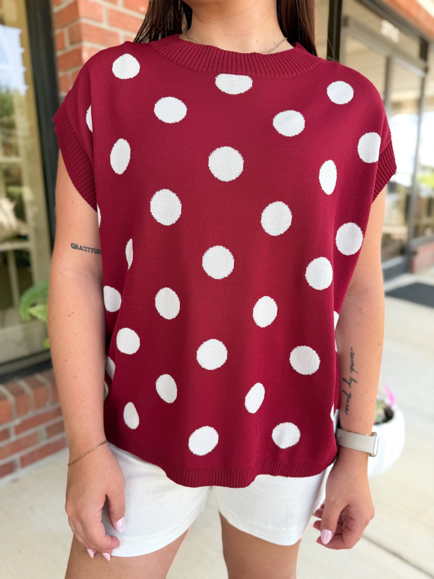 Darling Dots Maroon & White Top