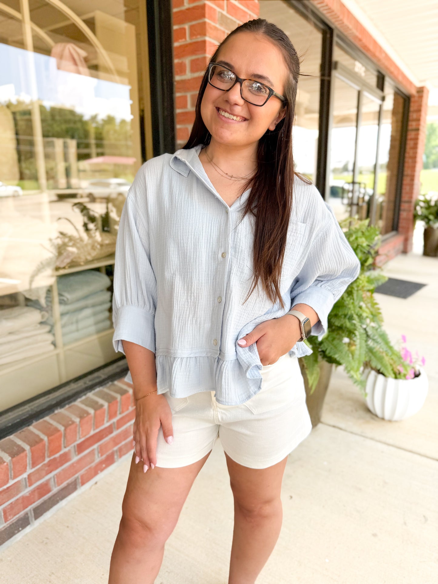 Pretty In Powder Blue Ruffle Top