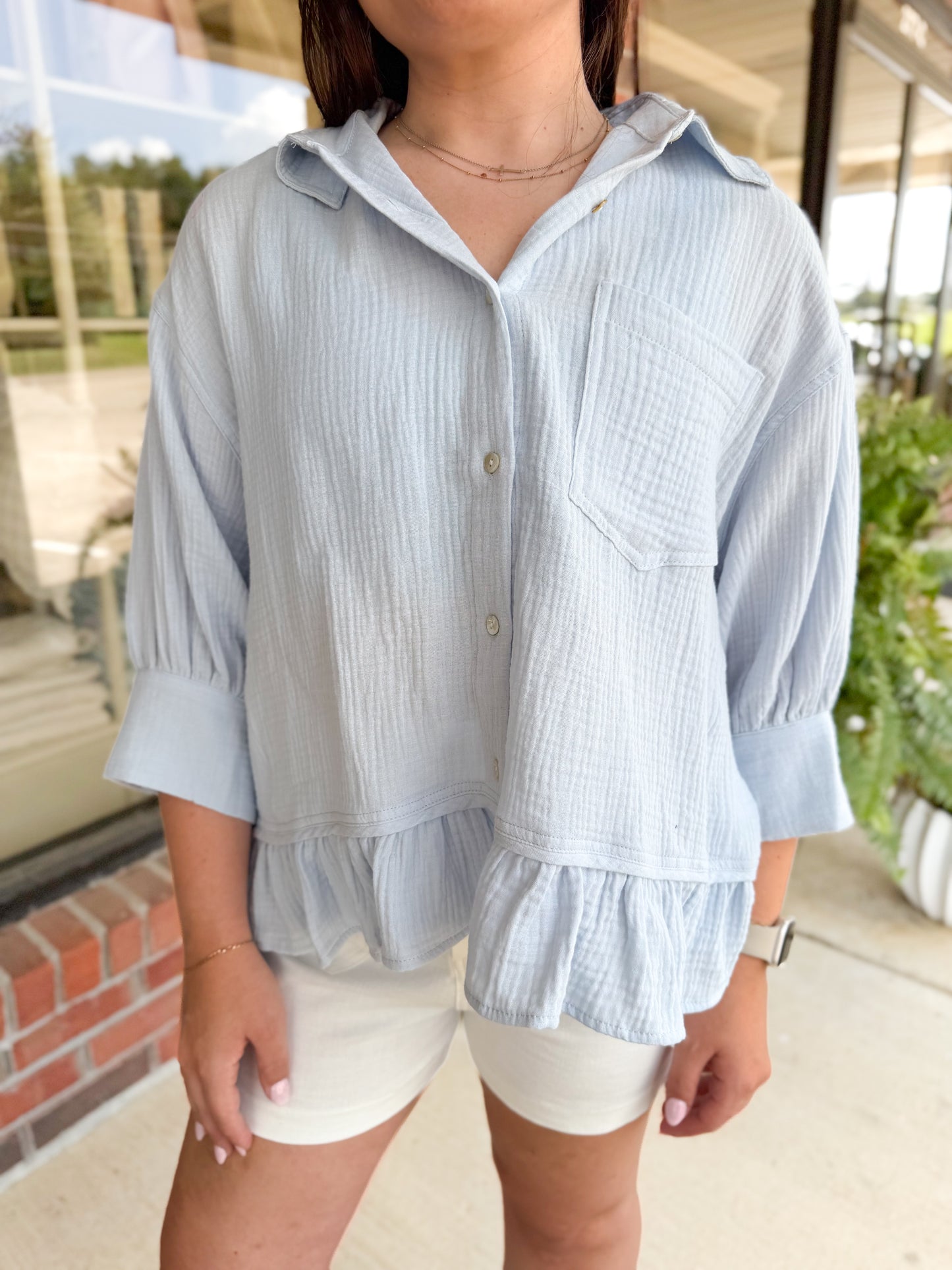 Pretty In Powder Blue Ruffle Top