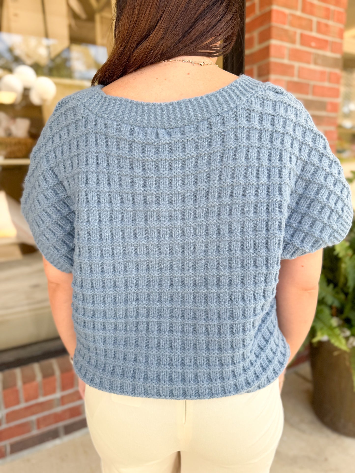 Daphne Dusty Blue Waffle Knit Cardigan