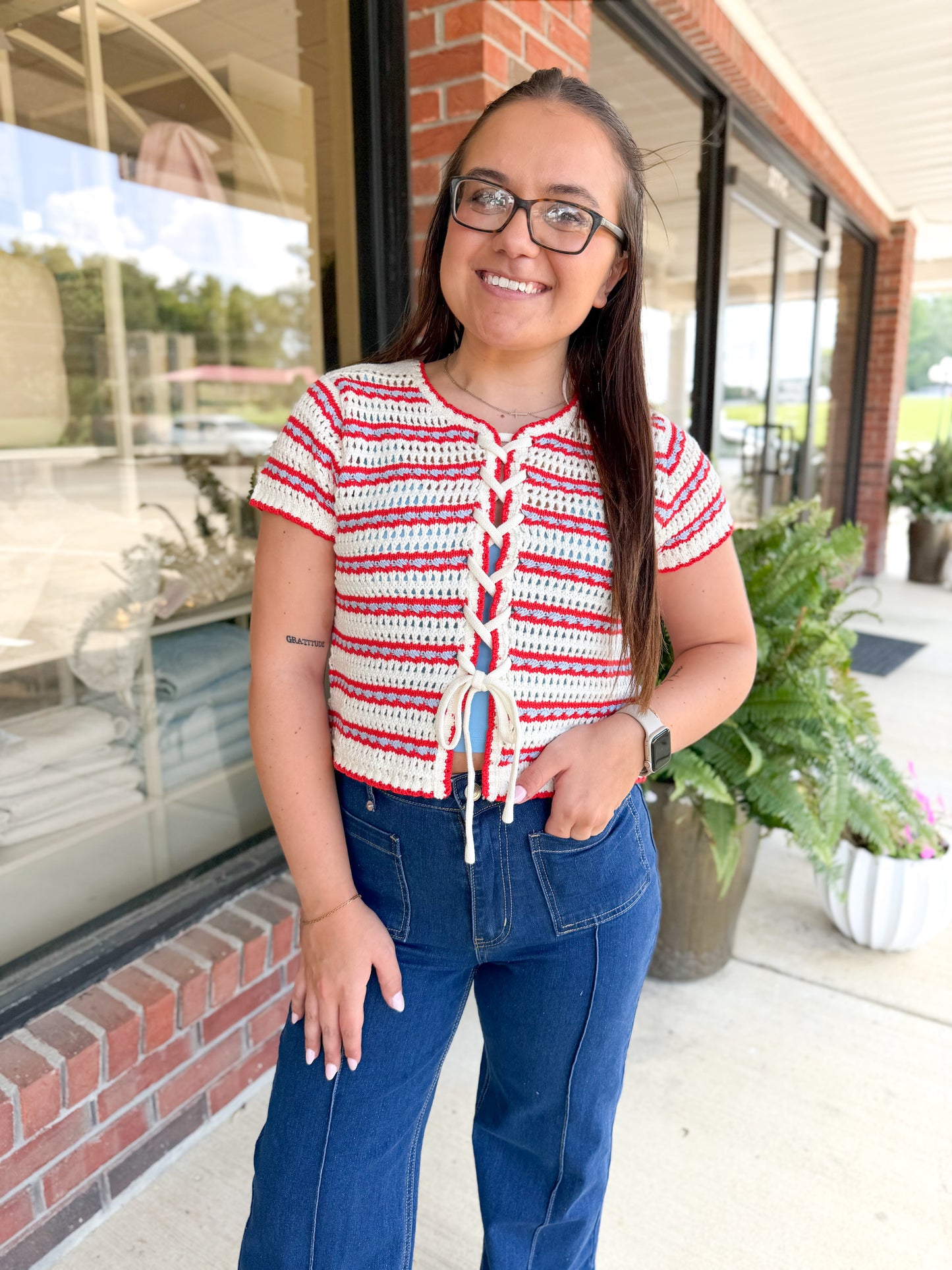 Cherry Pop Crochet Knit Top