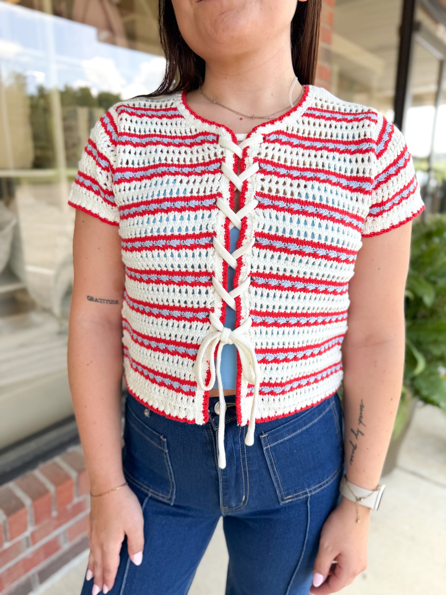 Cherry Pop Crochet Knit Top