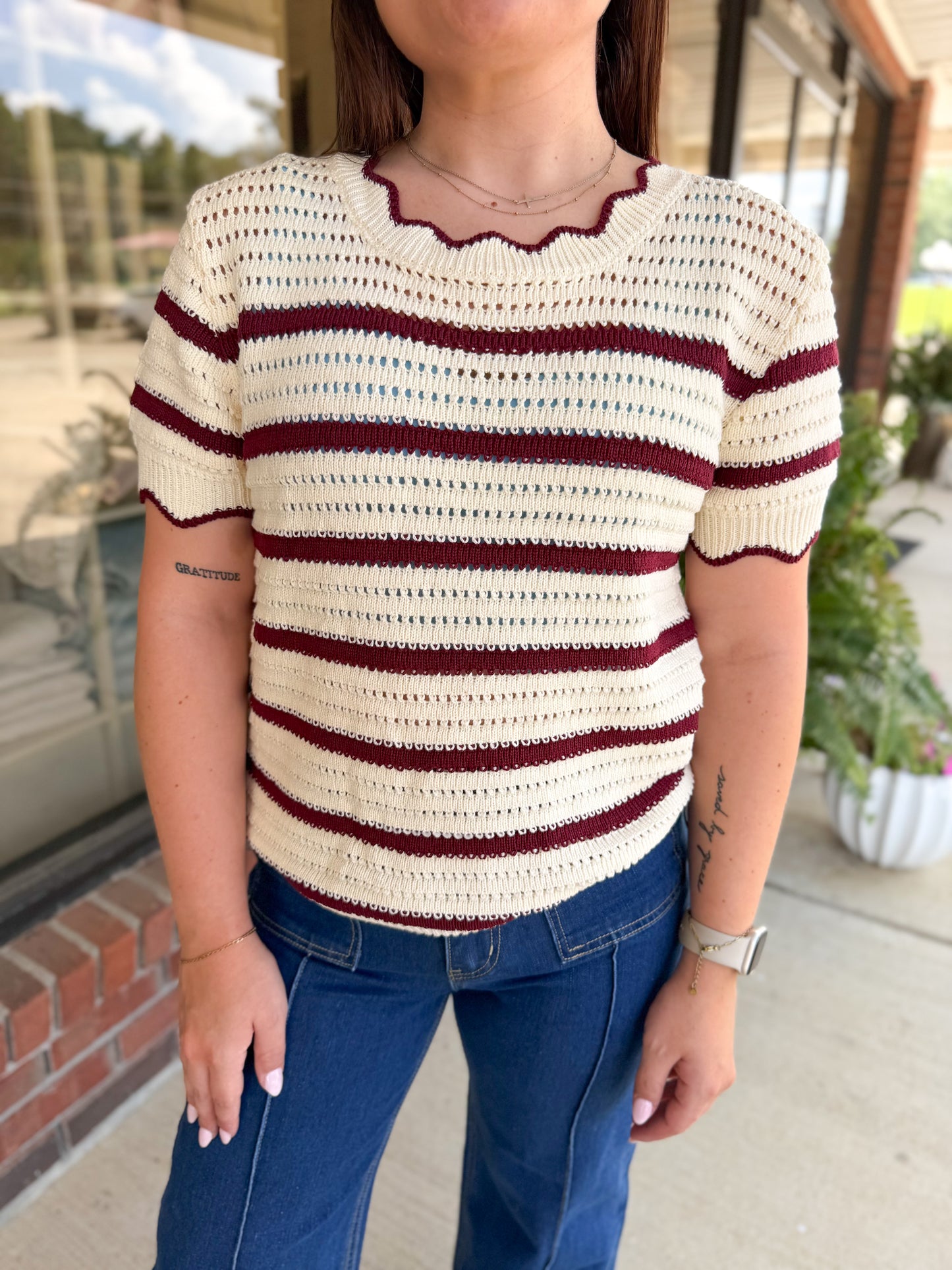 Cheer You On Maroon Stripe Knit Top