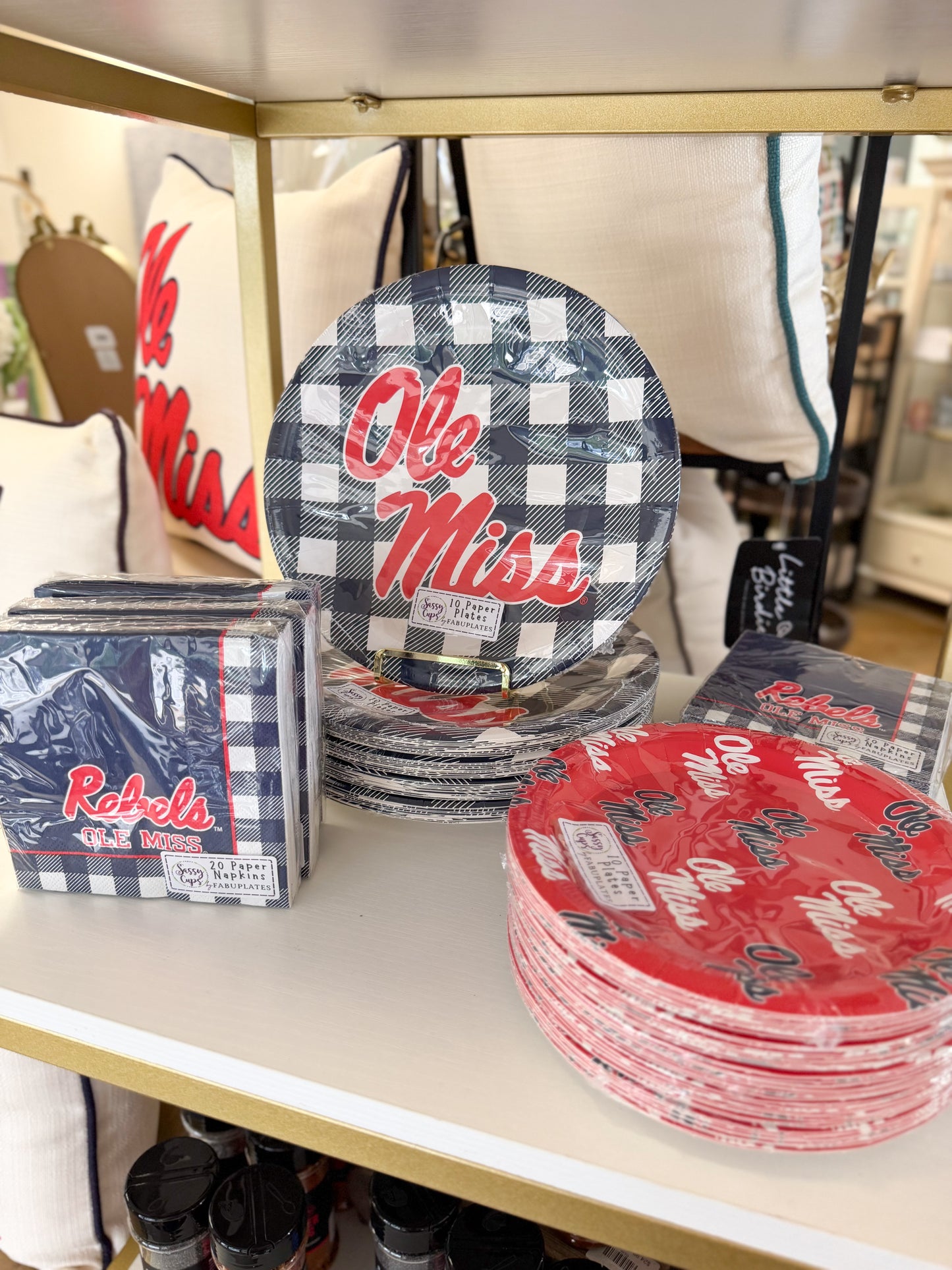Ole Miss Blue Gingham 9" Paper Dinner Plates