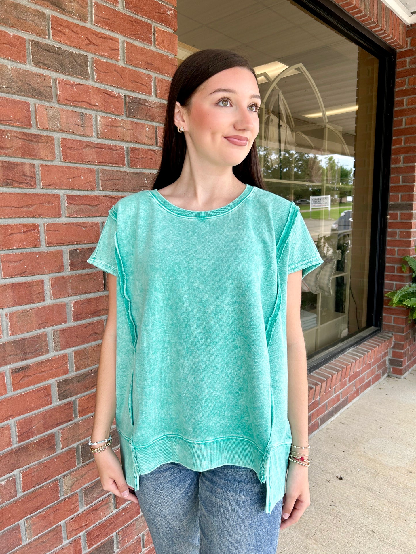 Kelly Green Snow Washed Oversized Top