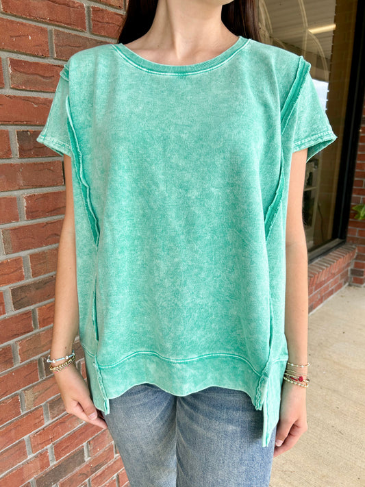 Kelly Green Snow Washed Oversized Top