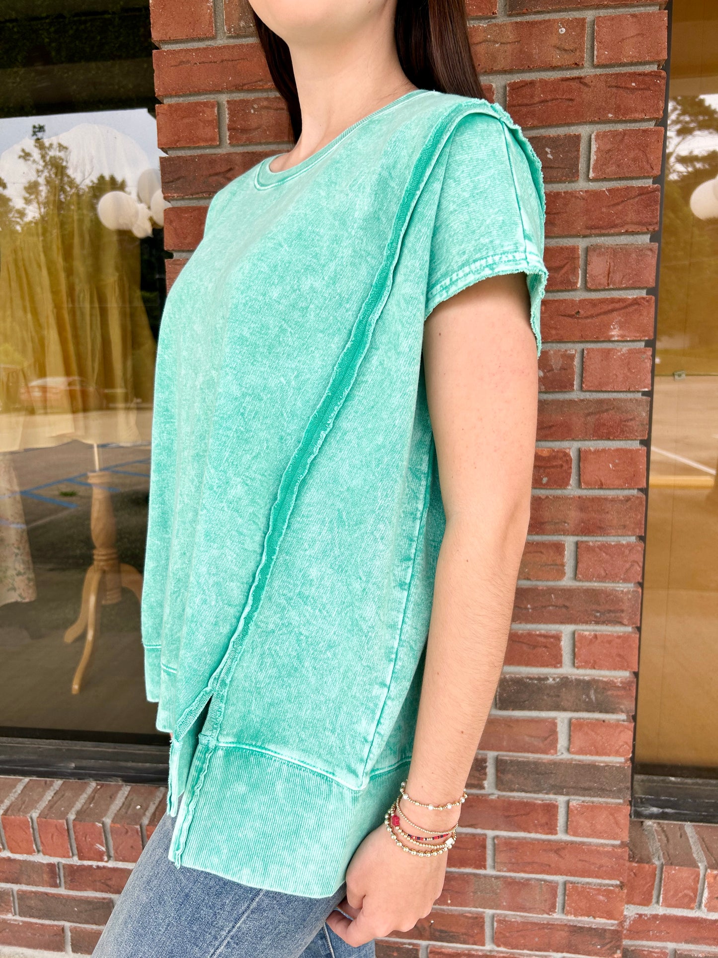 Kelly Green Snow Washed Oversized Top